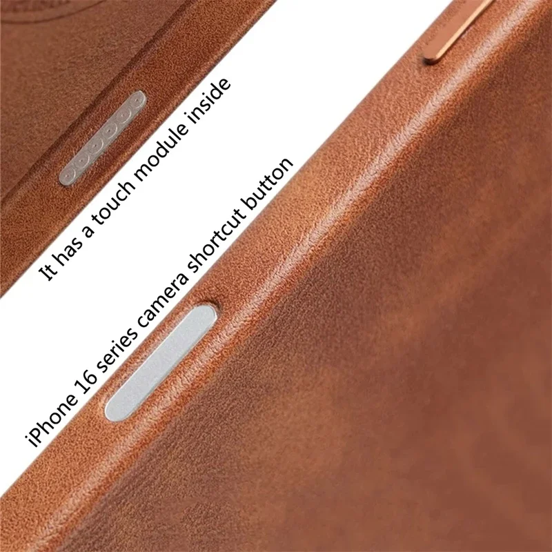 Luxury Retro Leather Magnetic Phone Case with Alloy Lens and Wireless Charging Cover