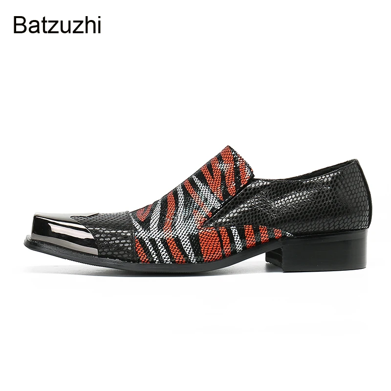 Batzuzhi Formal Shoes Men Luxury Handmade Square Metal Toe Fashion Leather Dress Shoes Men Party/Wedding Zapatos Hombre, 38-47
