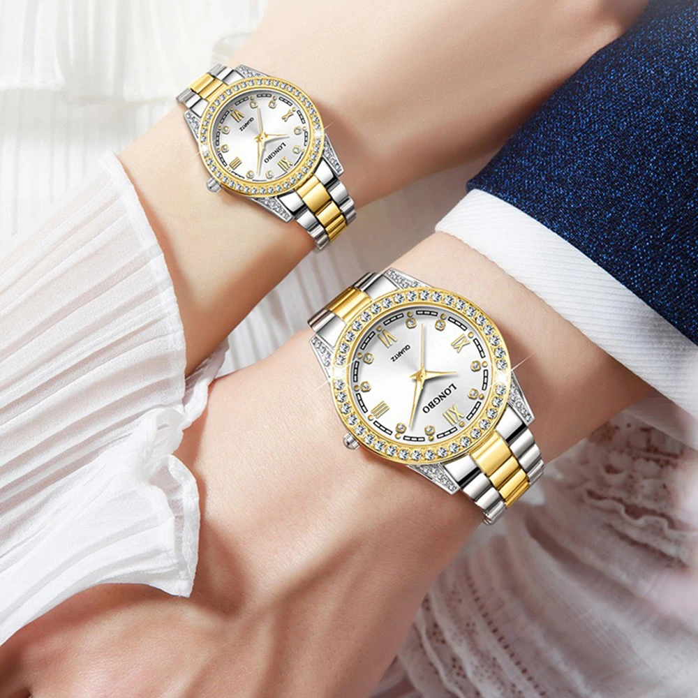 4Pcs Couple Watches Set Stainless Steel Waterproof Luminous Lover's Watch Quartz Wristwatch Men Women Jewelry Set Reloj With Box