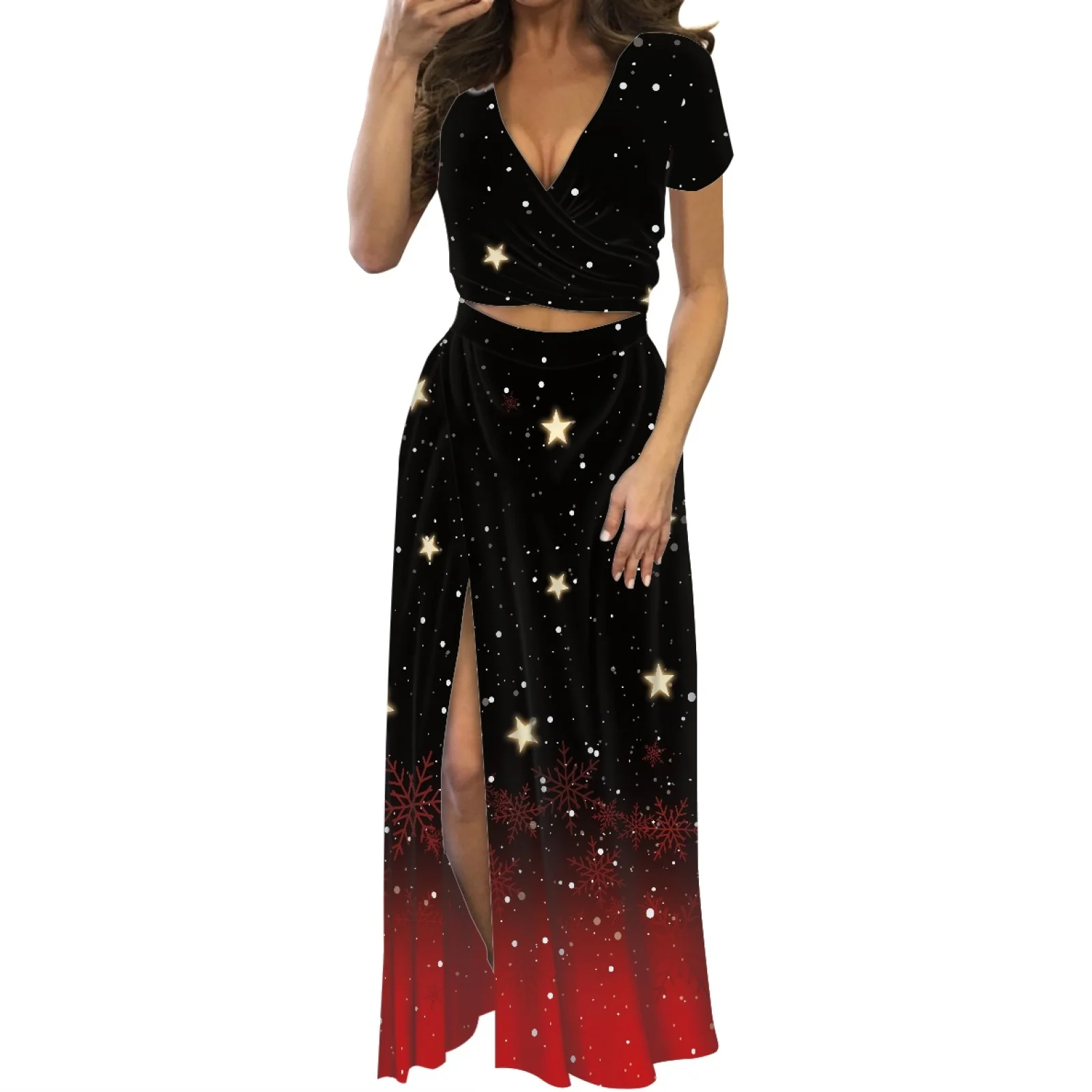 

Samoa Tribe Dresses For Women 2023 Two-Piece Split Dress Short Sleeve Women's Clothing Summer Women's Low-Cut Maxi Dress
