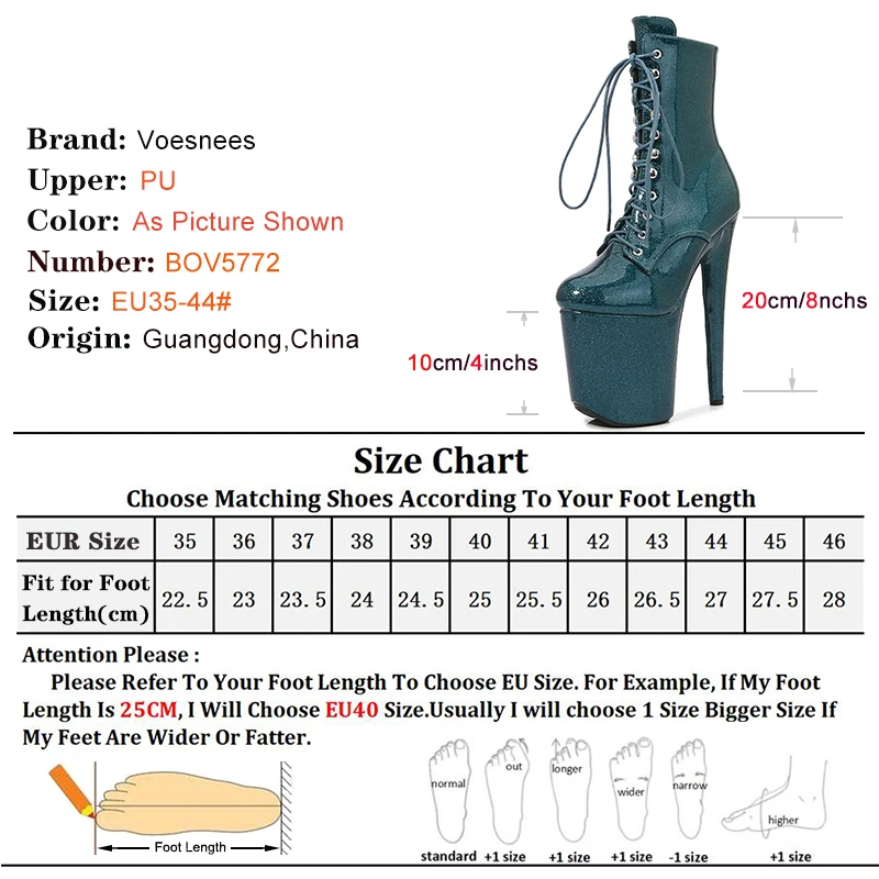 20CM Ultra-high Heel Steel Pipe Dance Shoes Ankle Boots Pearlescent Mirror Surface PU Platform Stage Performance Women Boots