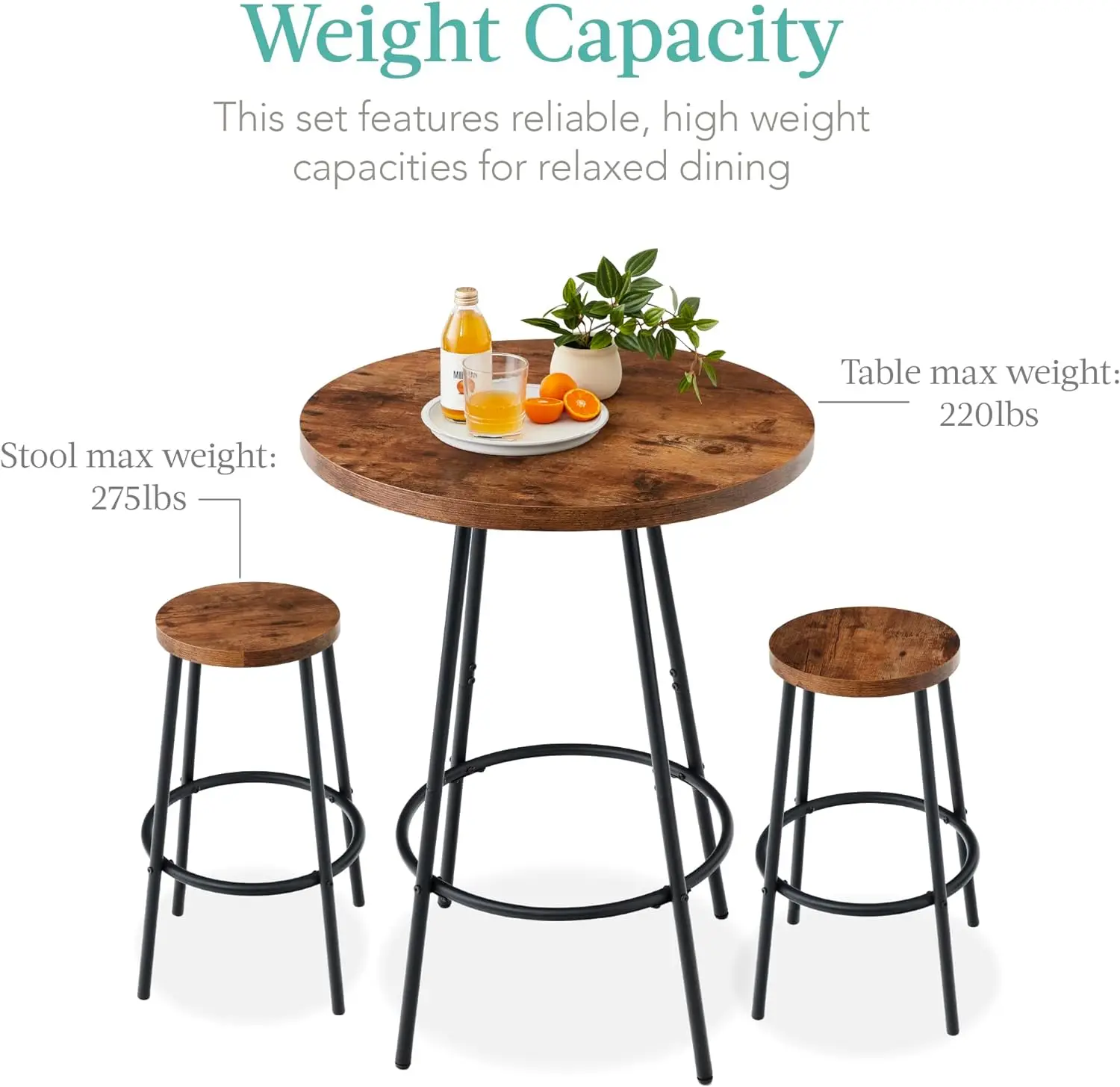 Best Choice Products Bistro Dining Set 3 Piece, Modern Round Counter Height Pub Table, Compact High Top with Bar Stools Pub