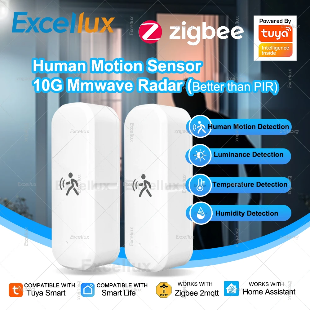 Zigbee 3.0 10G Radar Human Motion Sensor With Light Temperture Humidiity Detection Tuya Smart Life Z2M Security Alarm Sensor
