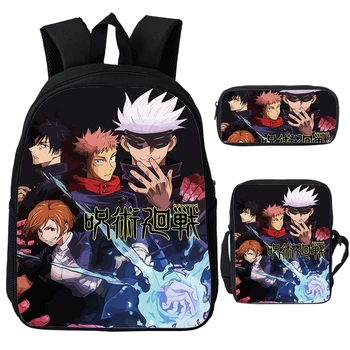 Anime Jujutsu Kaisen Backpack Gojo Satoru Cartoon Bags Student Schoolbag Boys Girls Rucksack Large Capacity Bookbag 3pcs Set 1