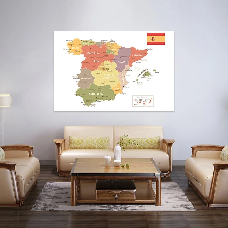 Spanish Map In Spanish Living Room Home Decoration School Supplies Non-woven Fabric Art Background Cloth 120*80cm