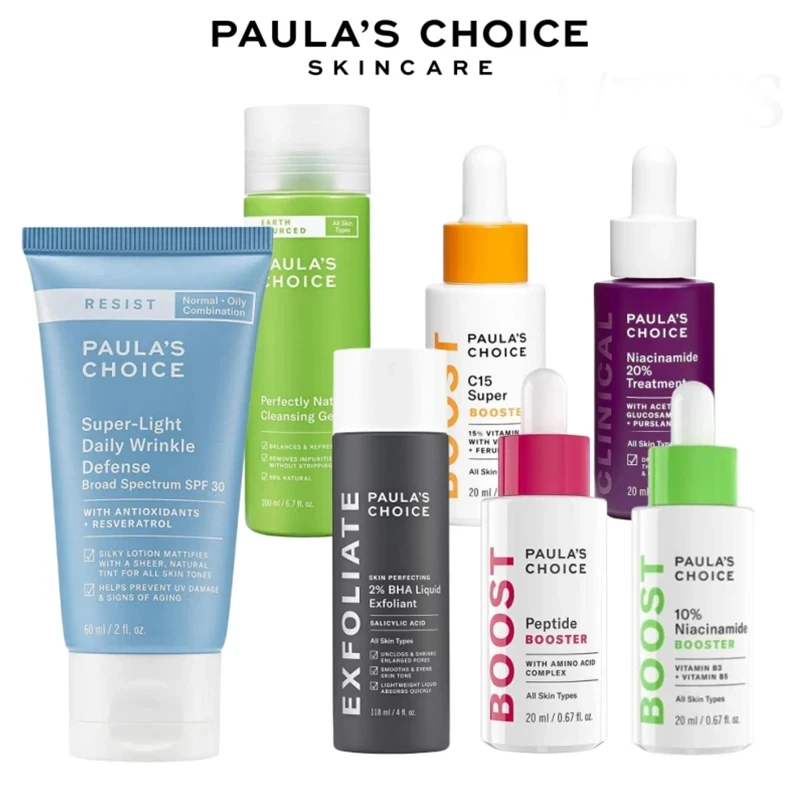 

Paula's Choice Skin Care Products 2% BHA C15 Super Peptide Niacinamide Treatment Booster Perfectly Natural Cleansing Gel