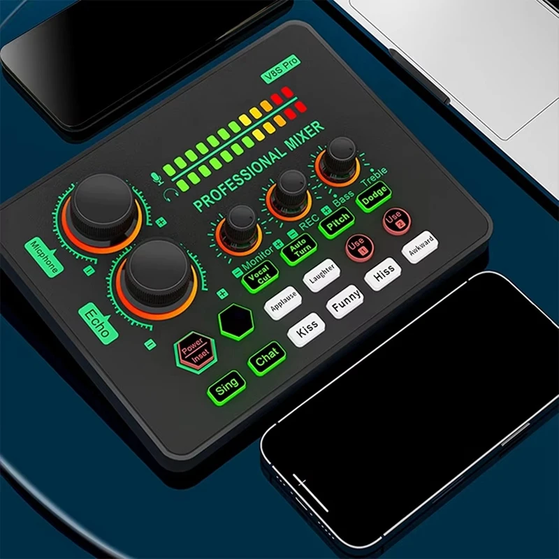 A39Q-New V8S PRO Changing Sound Card Live Cards Computer PC Mixing Console Professional Studio Recording Kit Podcast Voice
