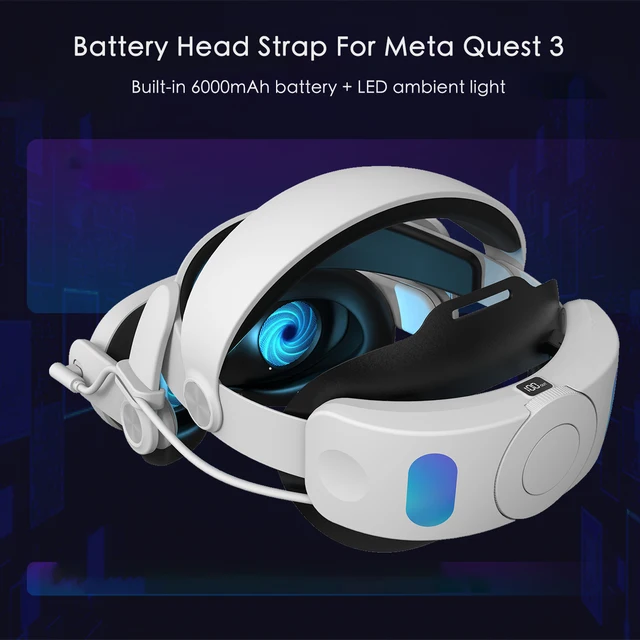 Battery Head Strap Compatible with Meta Quest 3, 6000mAh Elite Strap  Replacement for Enhanced Comfort and Play Time, Adjustable Headstrap with  Battery