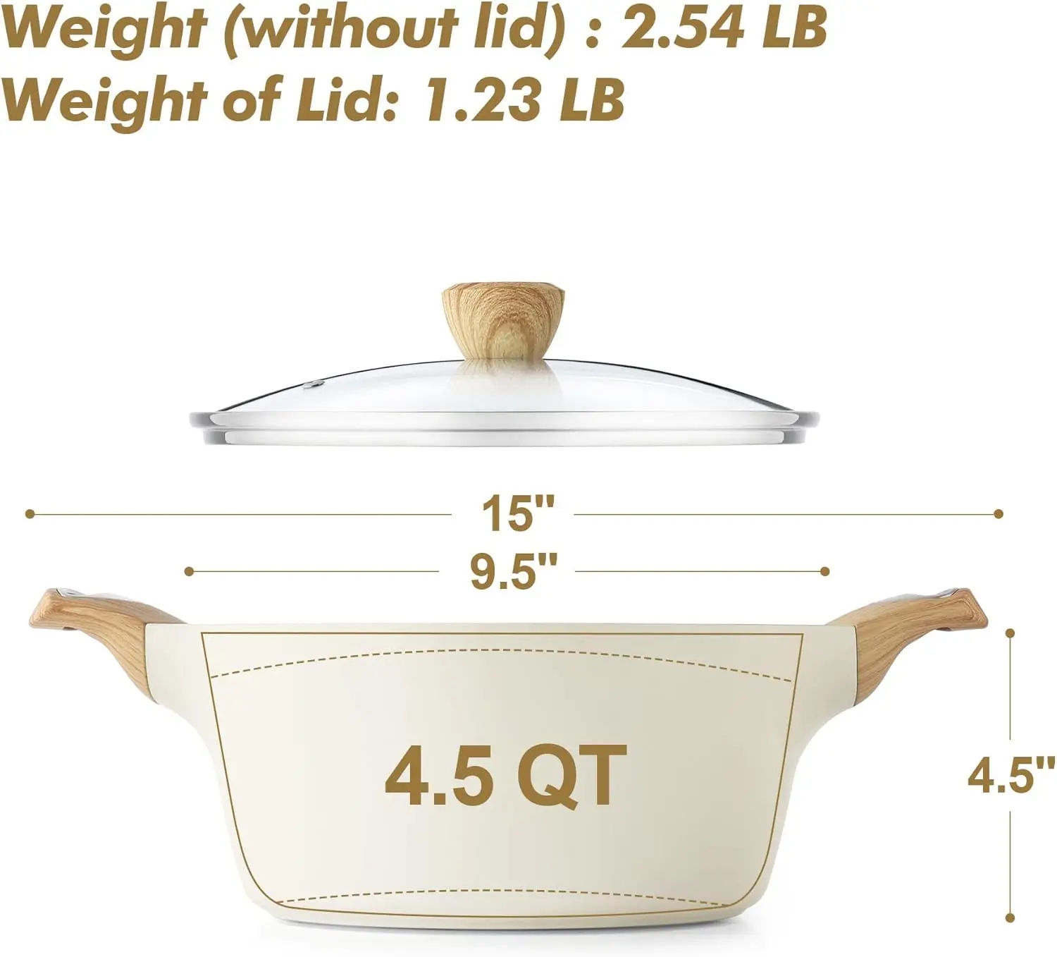 Ceramic Nonstick Stock Pot with Lid, 2.6/4.5/6.6/8.5 QT Soup Pot Casserole Pot, Non-toxic Healthy Pasta Pot, Large Cook 6