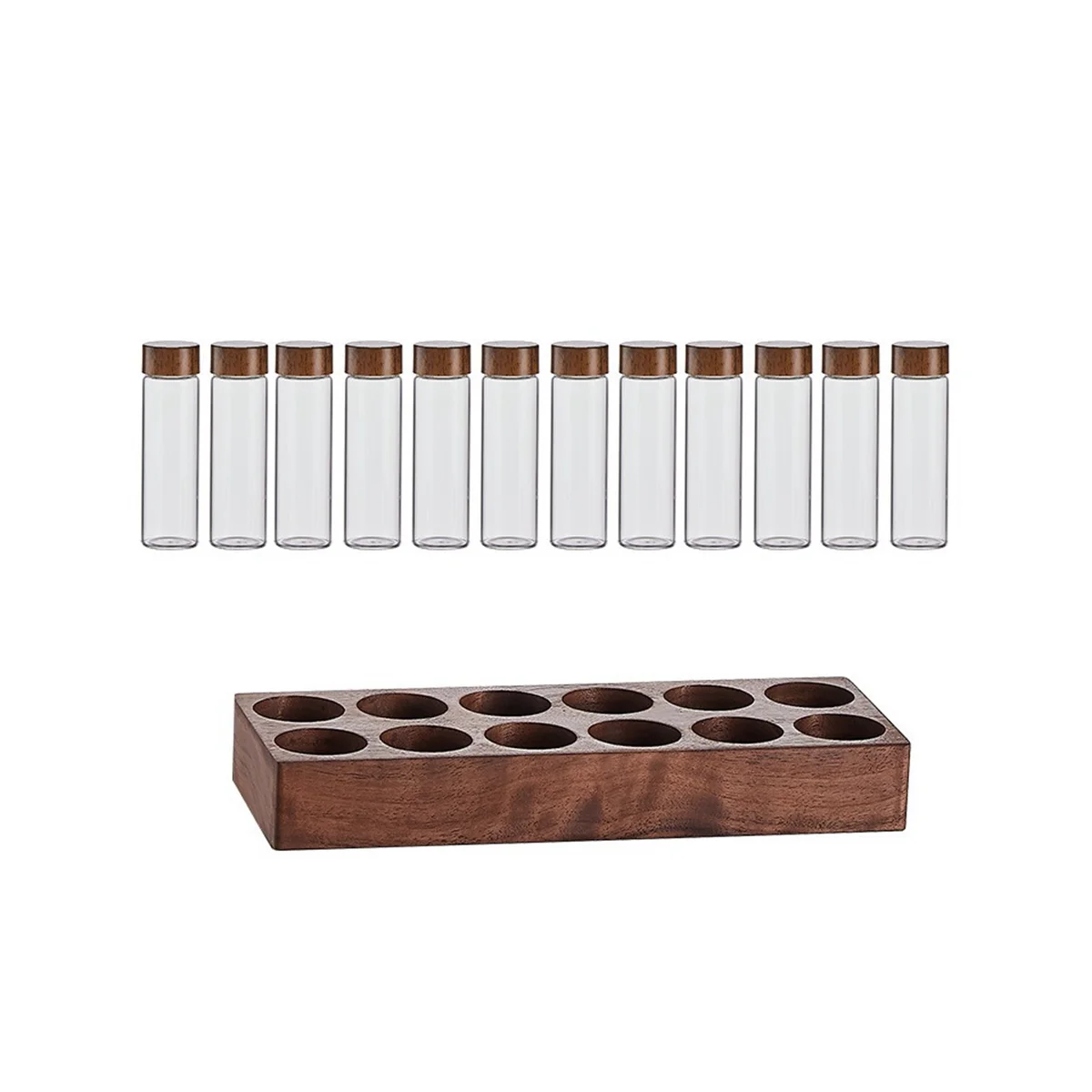 

Coffee Beans Storage Container Coffee Tea Test Tube Glass Bottle with Walnut Display Rack Espresso Coffee Accessories A