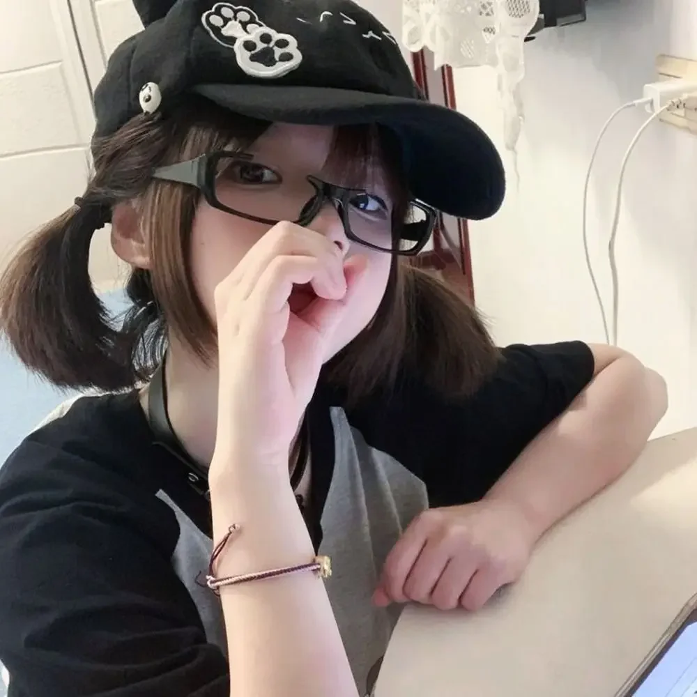 Y2K Kawaii Beret Caps for Women Girls - Cute Lolita JK Newsboy Cat Ear Hats with 2 Paw Badges Summer Casual