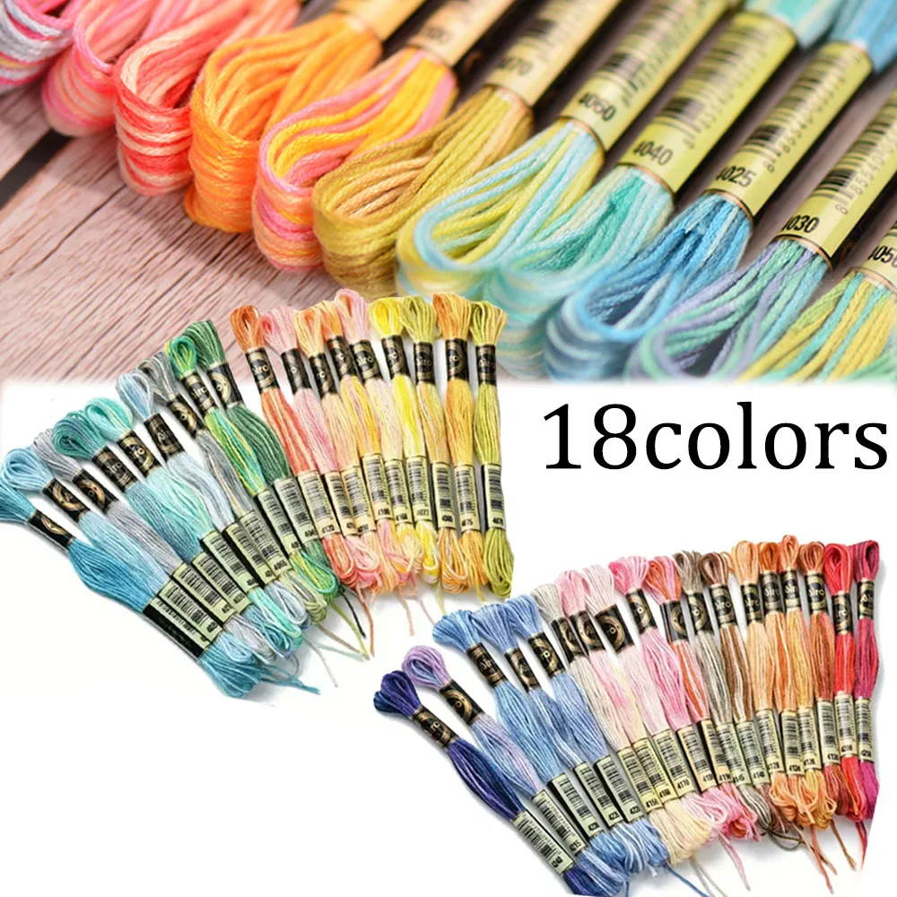Cross Stitch Floss 18 Colors Embroidery Thread Cotton Sewing Skeins Craft Cross Stitch Floss Kit 8 Meters 6 Strands Sewing Handmade Tool