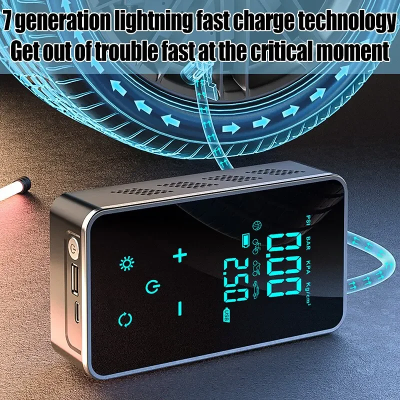 High-Performance Portable Electric Air Pump with Digital Touch Control – 150PSI for Convenient Car and Motorcycle Inflation