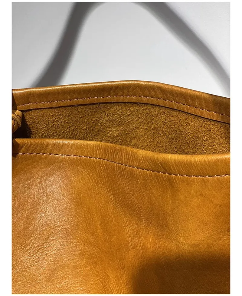 Einfache, lässige, luxuriöse Damen-Einkaufstasche aus natürlichem Echtleder. Wochenende, tägliche Umhängetasche im Freien, Einkaufshandtasche aus echtem Rindsleder – Detail 8