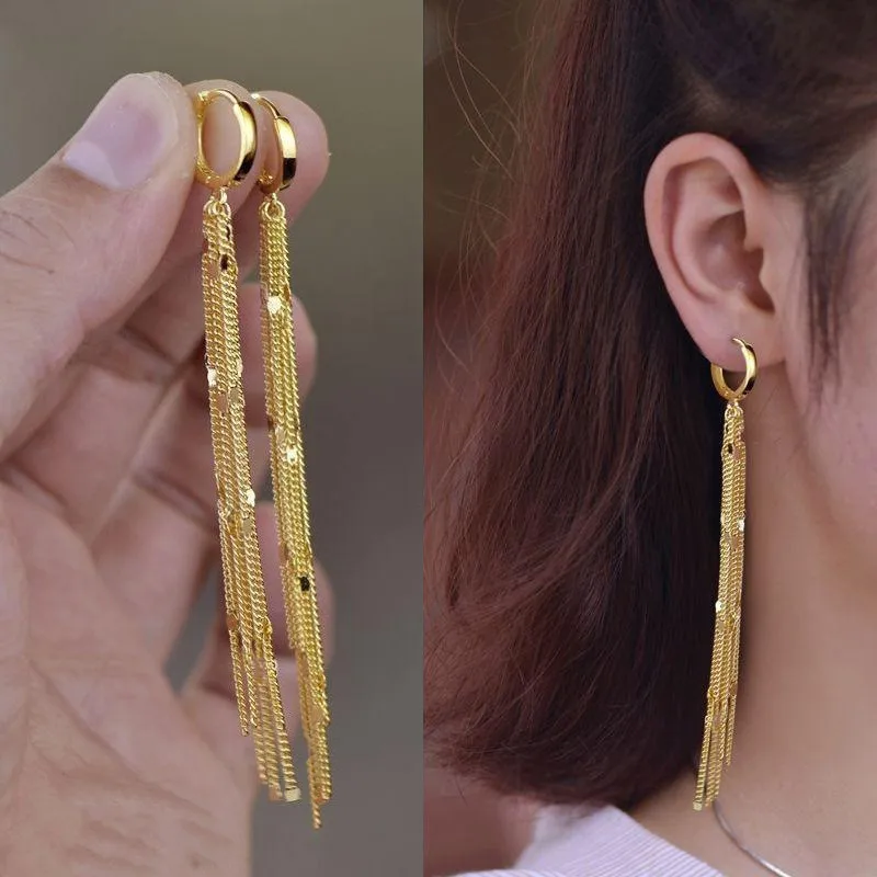 Glänzende lange Quasten-Glitzer-Tropfenohrringe für Damen, modische lange Kette, baumelnde Ohrringe, Hochzeit, Party, Schmuck, Geschenke
