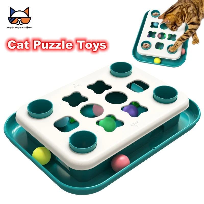 

Cat Puzzle Feeder Toy Slow Food Dispenser with Funny Balls Cats Treat Interactive Game Level 1-2 Mental Stimulation Treasure Box