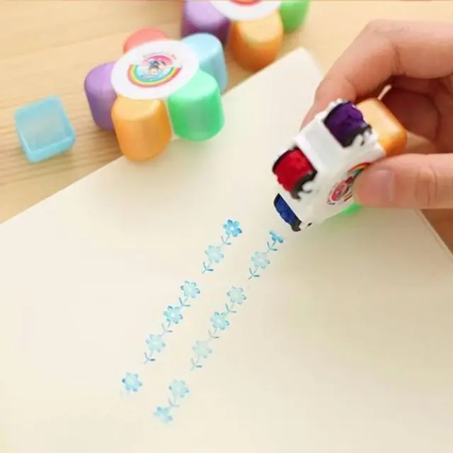 Colorful Flower Roller Seal Stamps 5 in 1 DIY Decorative Stamp Drawing Diary Hand Account Tool Children Gift 5