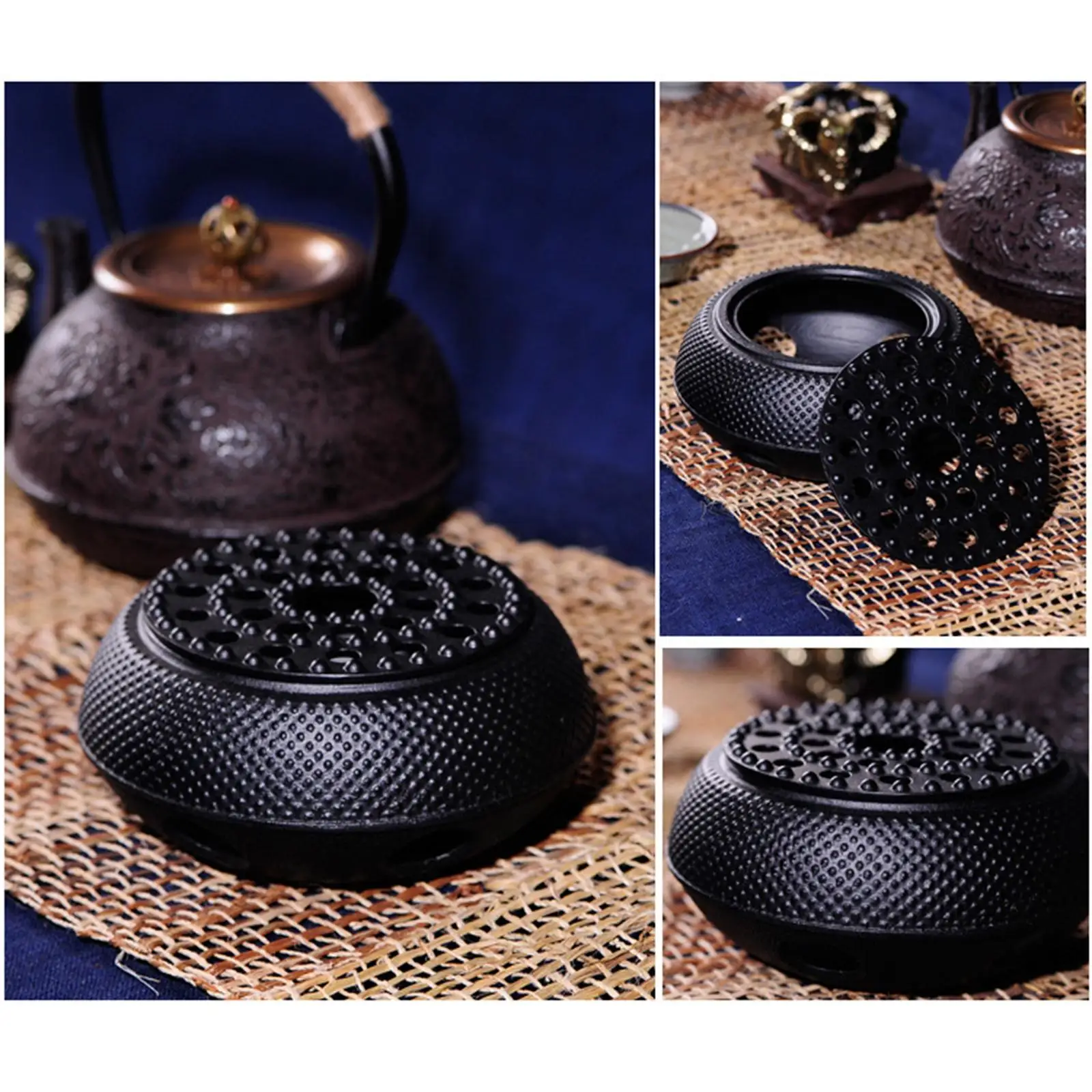 Black Cast Iron Teapot Warmer Candle Stand Holder Stove Heater Tea Pot Holder for Heating Tea, Coffee and Milk