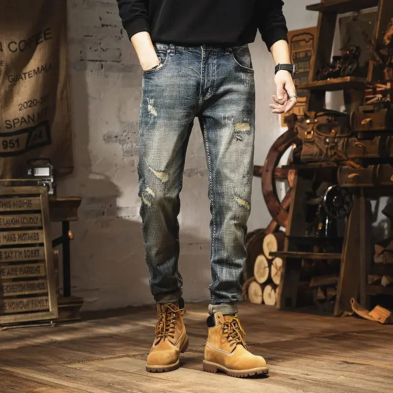 thumbnail image 1 of Pantalones ajustados de trabajo ajustados para hombre, pantalones vaqueros ajustados para hombre, ropa de primavera y otoño apilada, moda coreana 2024, 1 of 4