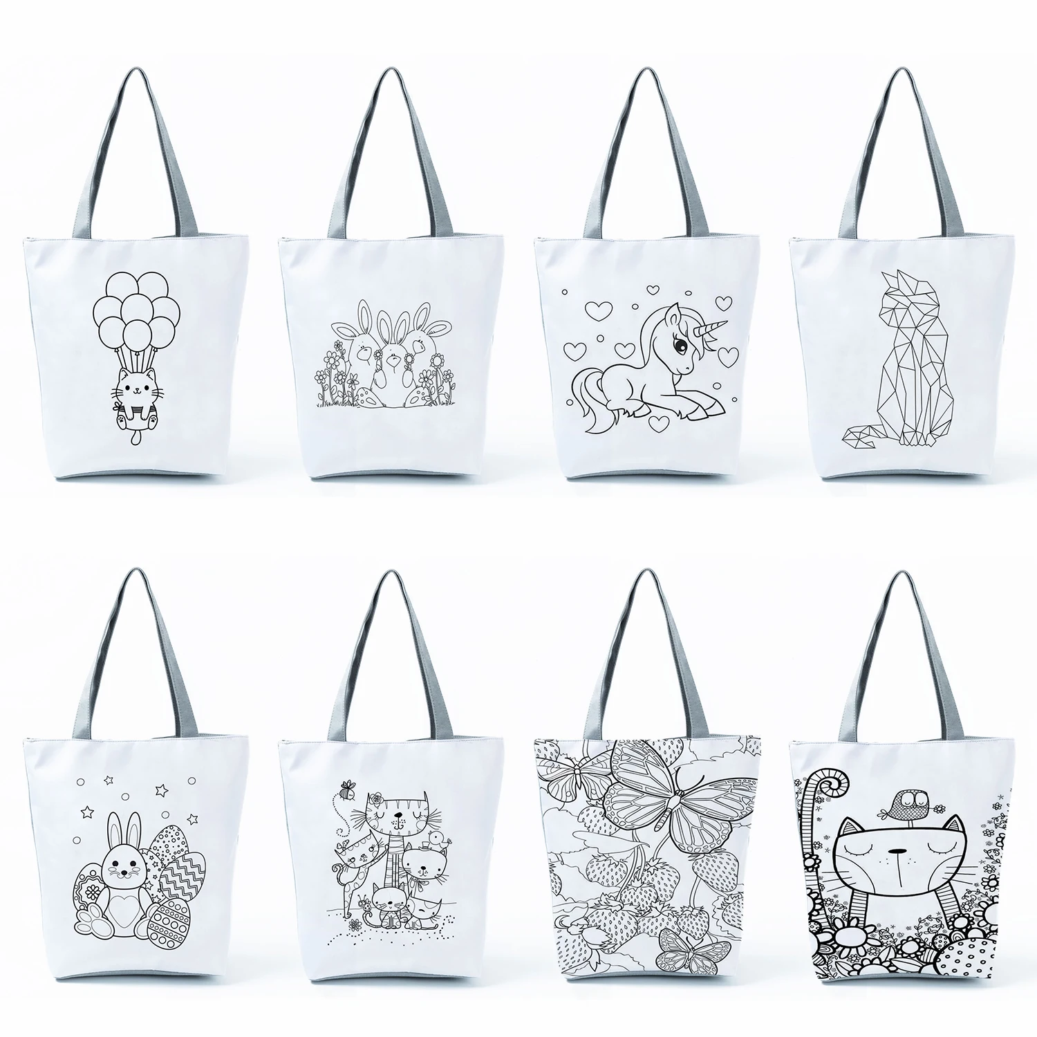 

Travel Beach Bags Floral Butterfly Portable Shopping Bags Casual Cartoon Women Office Tote Bags High Capacity Printed Handbags
