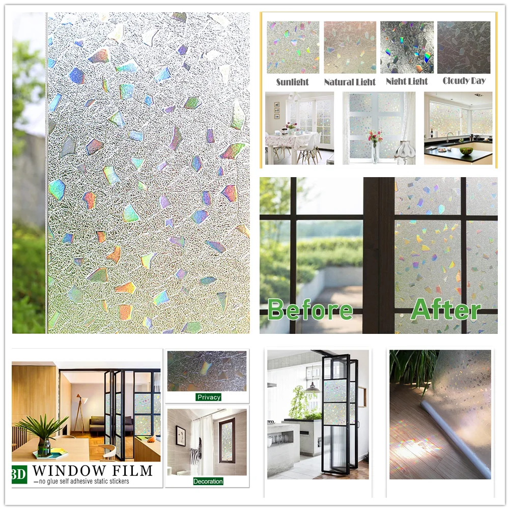 Window Privacy Film Stained Glass Film Static Cling Decorative Vinyl Removable Window Tint UV Blocking Stickers Home Office window film window privacy film window sticker