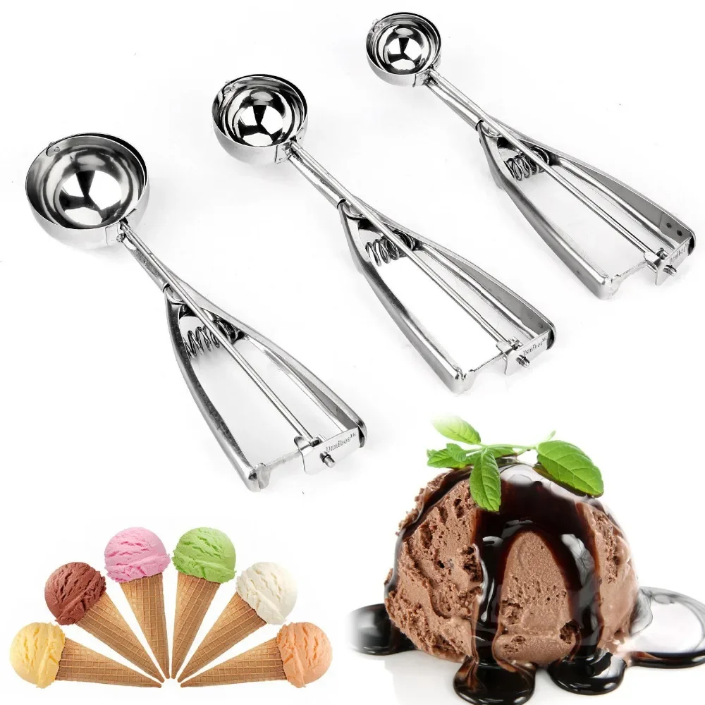Ice Cream Scoop 4,5,6cm Stainless Steel With Trigger Cookie Scoop Spoon Frozen Cooking Tools Ice Cream Decorating Tool