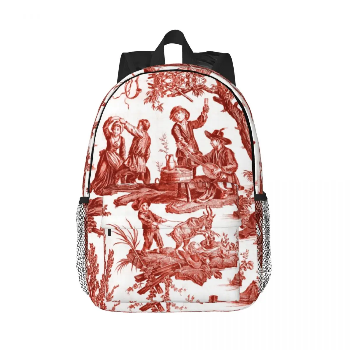 

Red And White Toile De Jouy Travel Backpack Men Women School Computer Bookbag French Motifs Floral College Student Daypack Bags