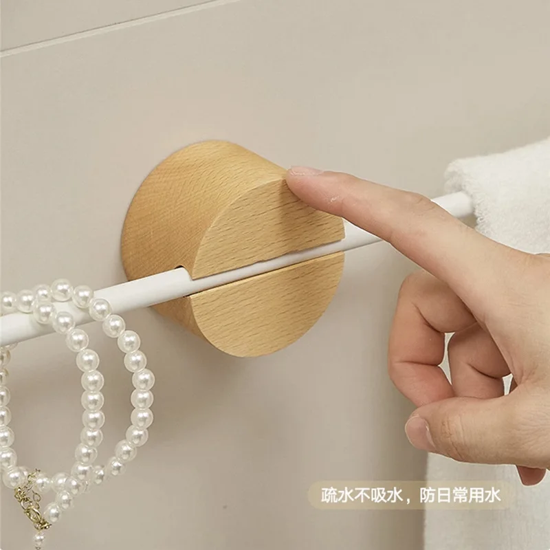 Bathroom Towel Bar Towel Holder 304 Stainless Steel Beech Single Wood Rack Artistic Hanger Wall Mounted Shelf