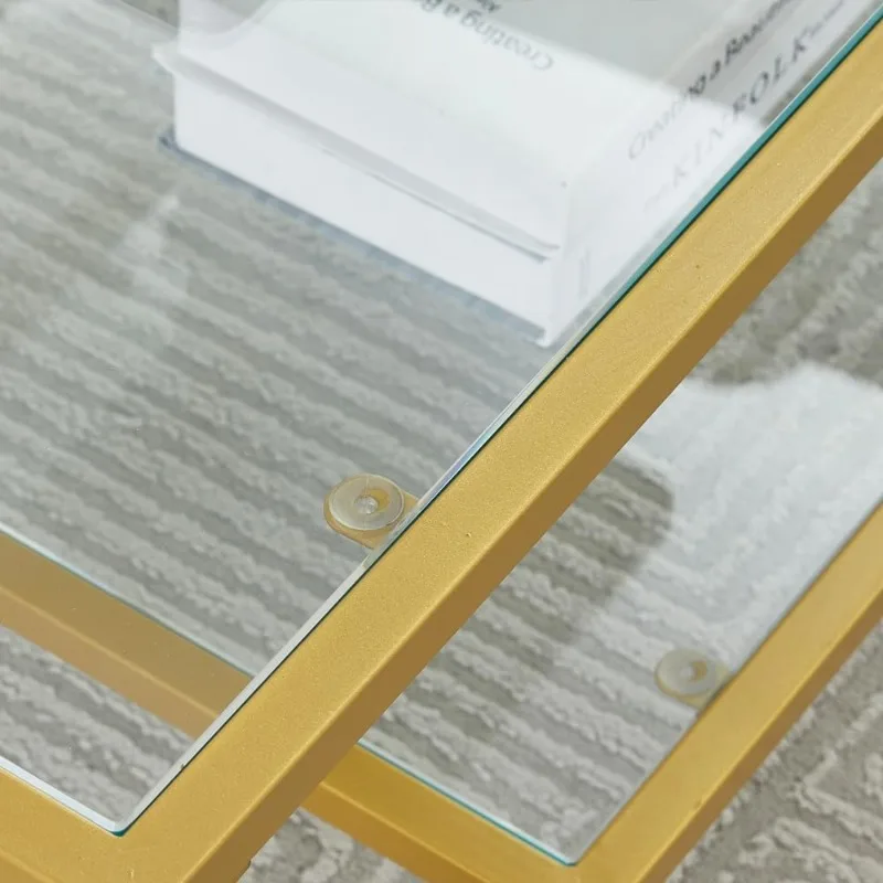 Golden Metal Glass Coffee Table - Two-Tiered with Tempered Glass, Stylish Metal Frame Coffee Table for Bedroom, Dining Room 3