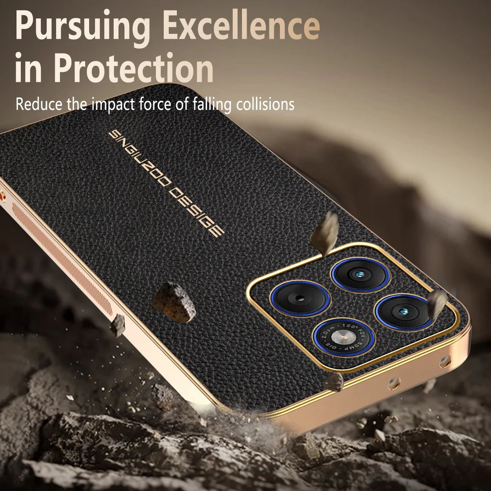 Elegant Lychee Leather Electroplated Frame Phone Case Cover