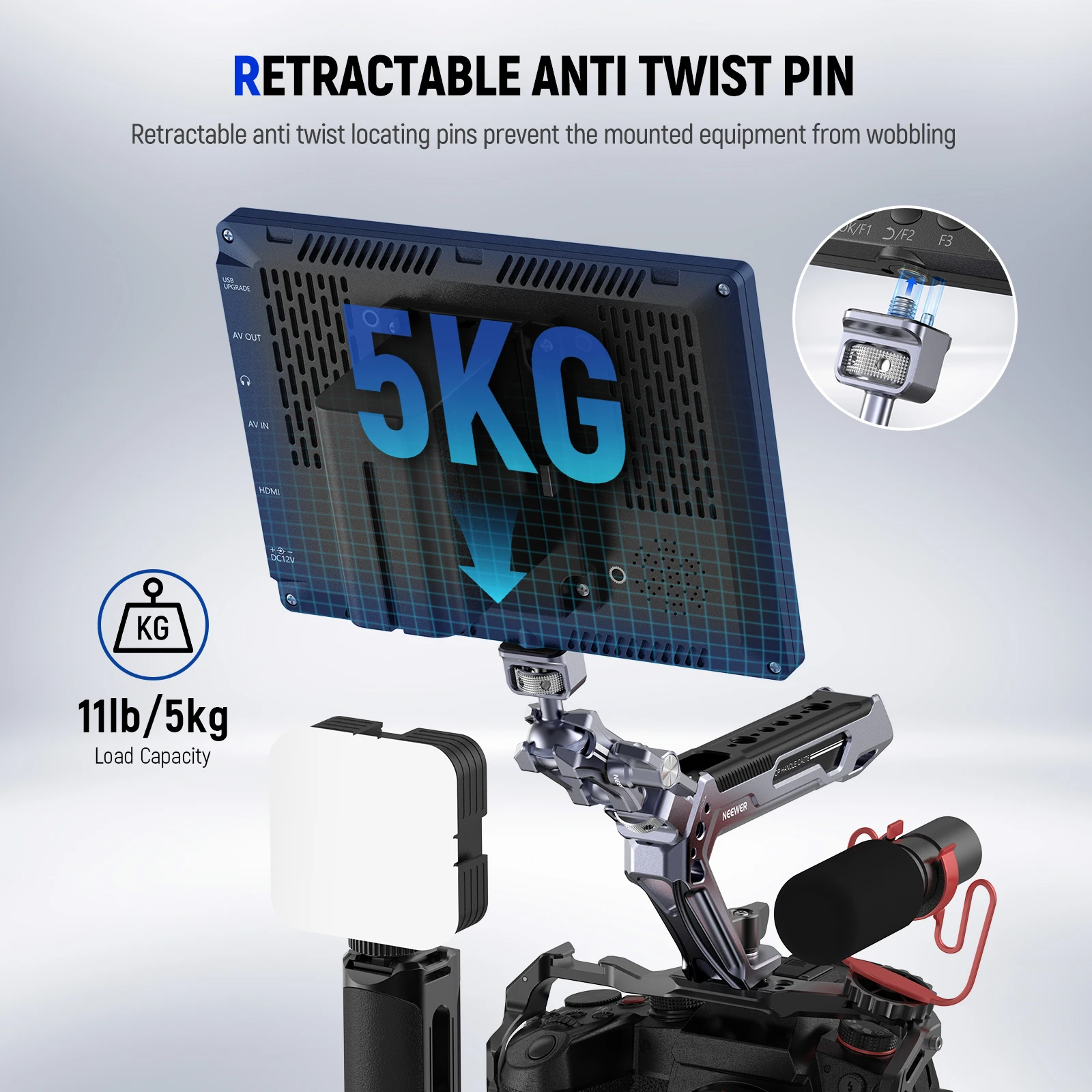 NEEWER 경량 매직 암 관절형 마찰 암(1/4 나사 포함) 카메라 모니터용 개폐식 안티 트위스트 위치 핀