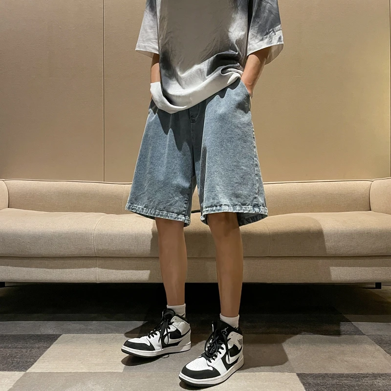 Korean Style Summer Men's Black Wide Leg Denim Shorts 2023 New Fashion Casual Baggy Short Jeans Male Brand Clothes