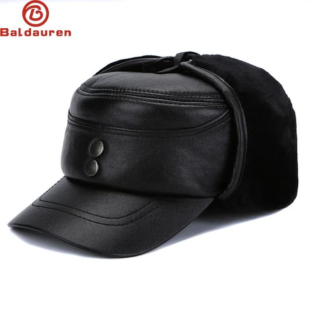 2024 New Style Men Ear Flap Genuine Leather Hat Winter Vintage Baseball Caps  Thicken Warmer Flat Hats Fashion Real sheepskin Cap - AliExpress