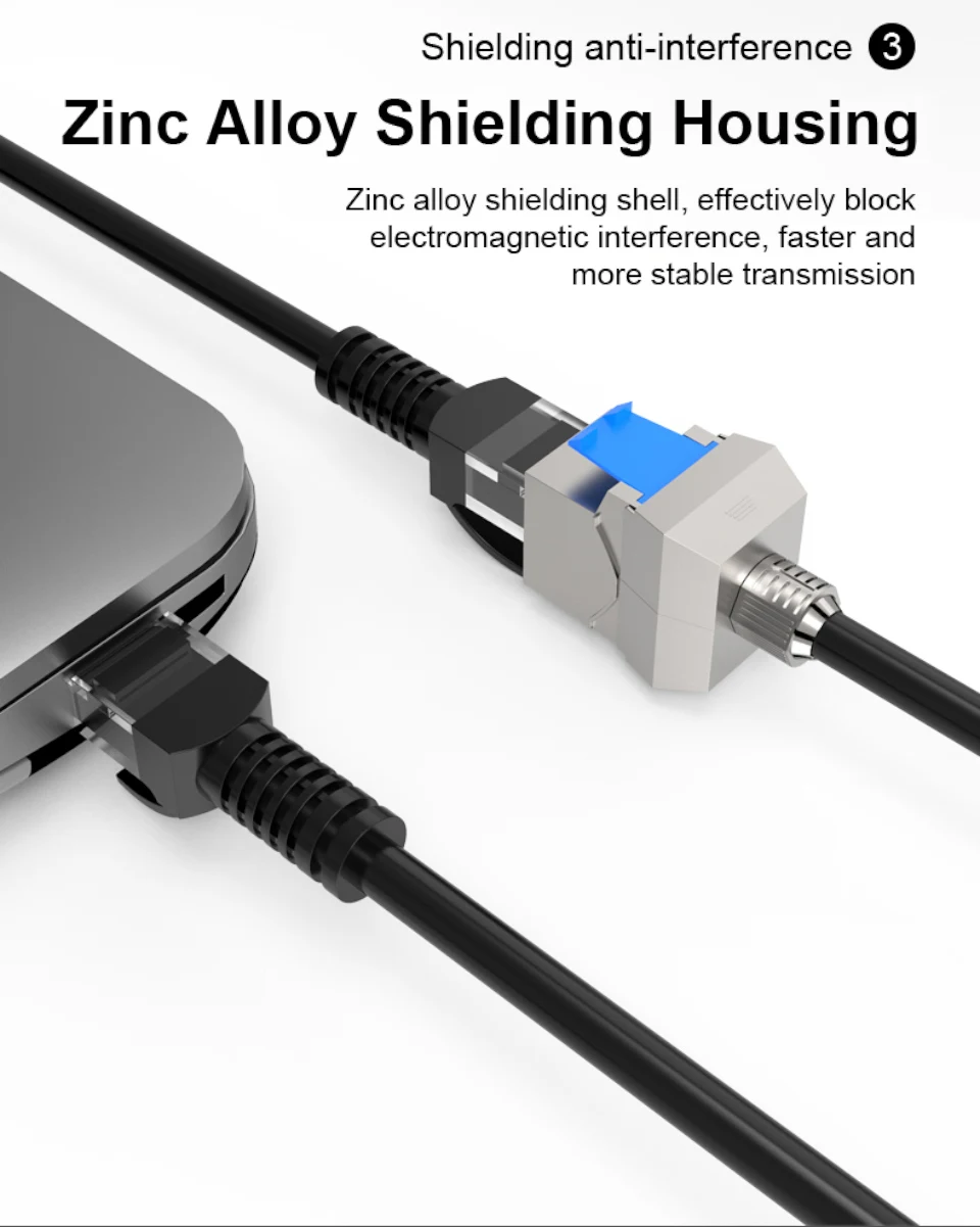 RJ45 CAT8 Tool-Less STP Shielded Keystone Jack Module Self-Locking Zinc Alloy Network Coupler Adapter