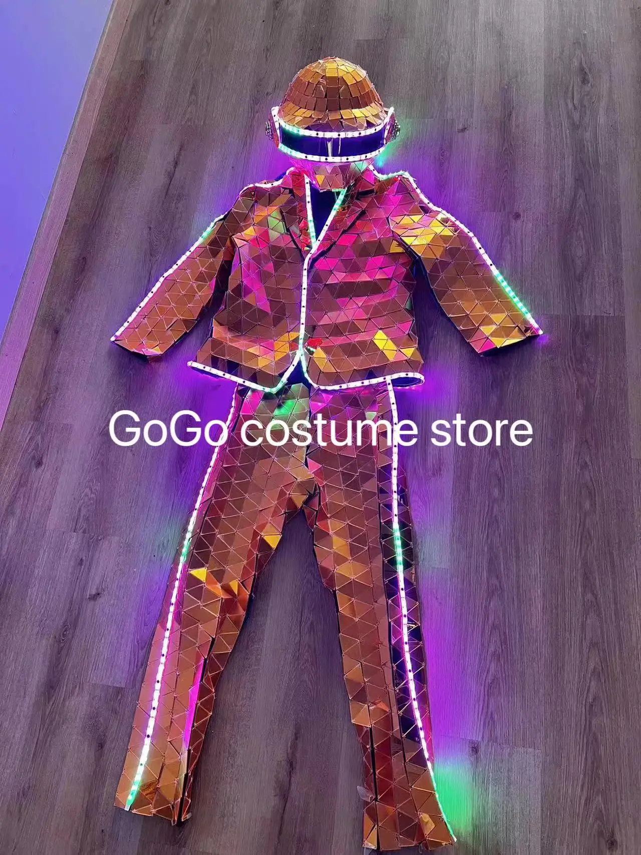 Hot Sale Party Costumes adults Women men Cosplay Silver Mirror Costume Real Led Robot Stilt Walker Costume