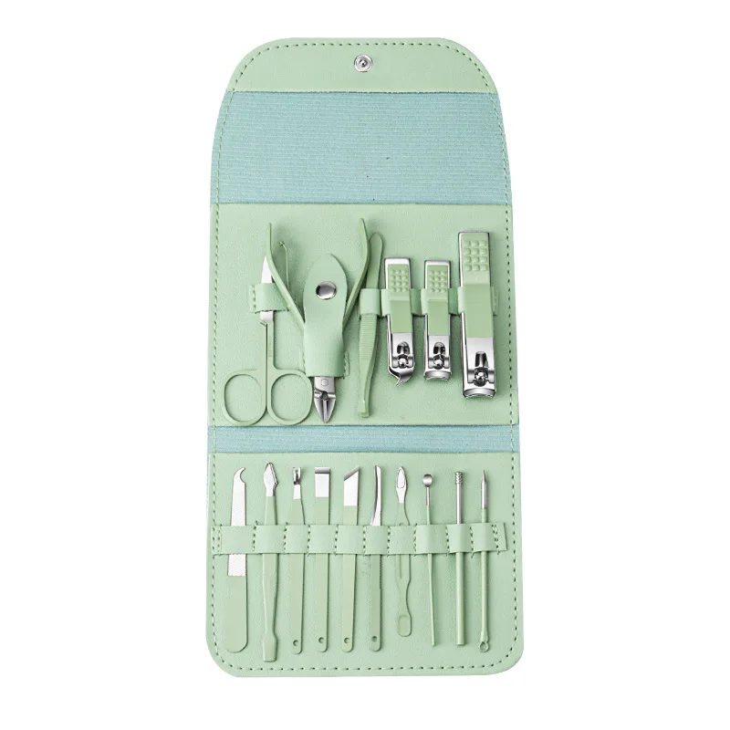 Nail Clippers Suit Full Set 16Set Manicure Implement Stainless Steel Clippers Suit Matcha Green Nail Scissors