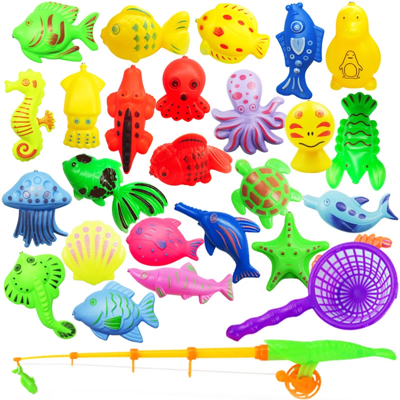 

22pcs/set Kids Fishing Toys Magnetic Fishing Game Set Inflatable Pool Net Magnet Fishing Rod Funny Classic Toys For Children