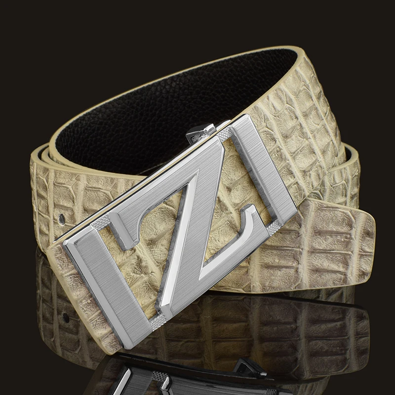 Crocodile Pattern Automatic Buckle Belt Faux Diamond Inlaid Belt