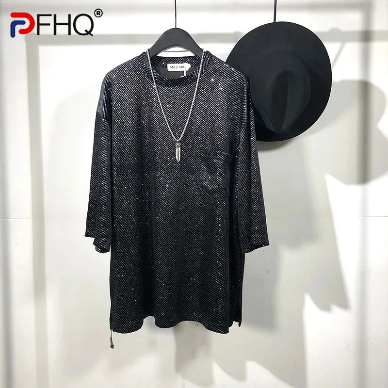 

PFHQ Summer Men's Light Luxury T-shirt Darkwear Simple Bright Diamond Loose Short Sleeve Original Streetwear Casual Tops 21Z1203