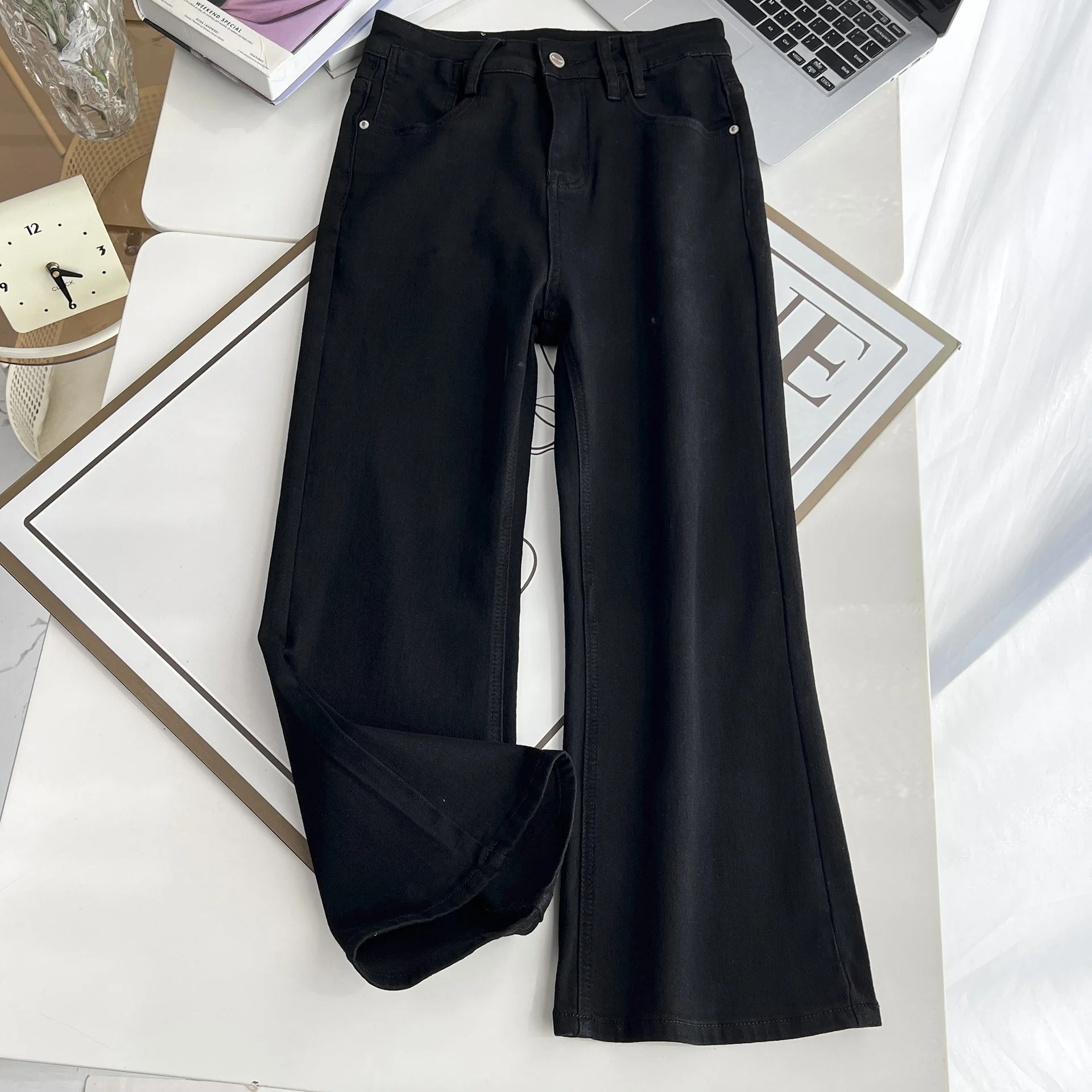 Spring Summer 100kg New Micro Flare Jeans Premium Plus Size Women Casual high-elastic Denim Pants 5313