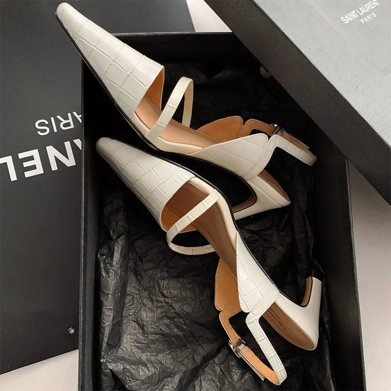 

Hollow Leather Square-Toed Stiletto Pumps Back Strap Buckled High-Heeled Shoes Women Elegant Sandals Sandalias Mujer