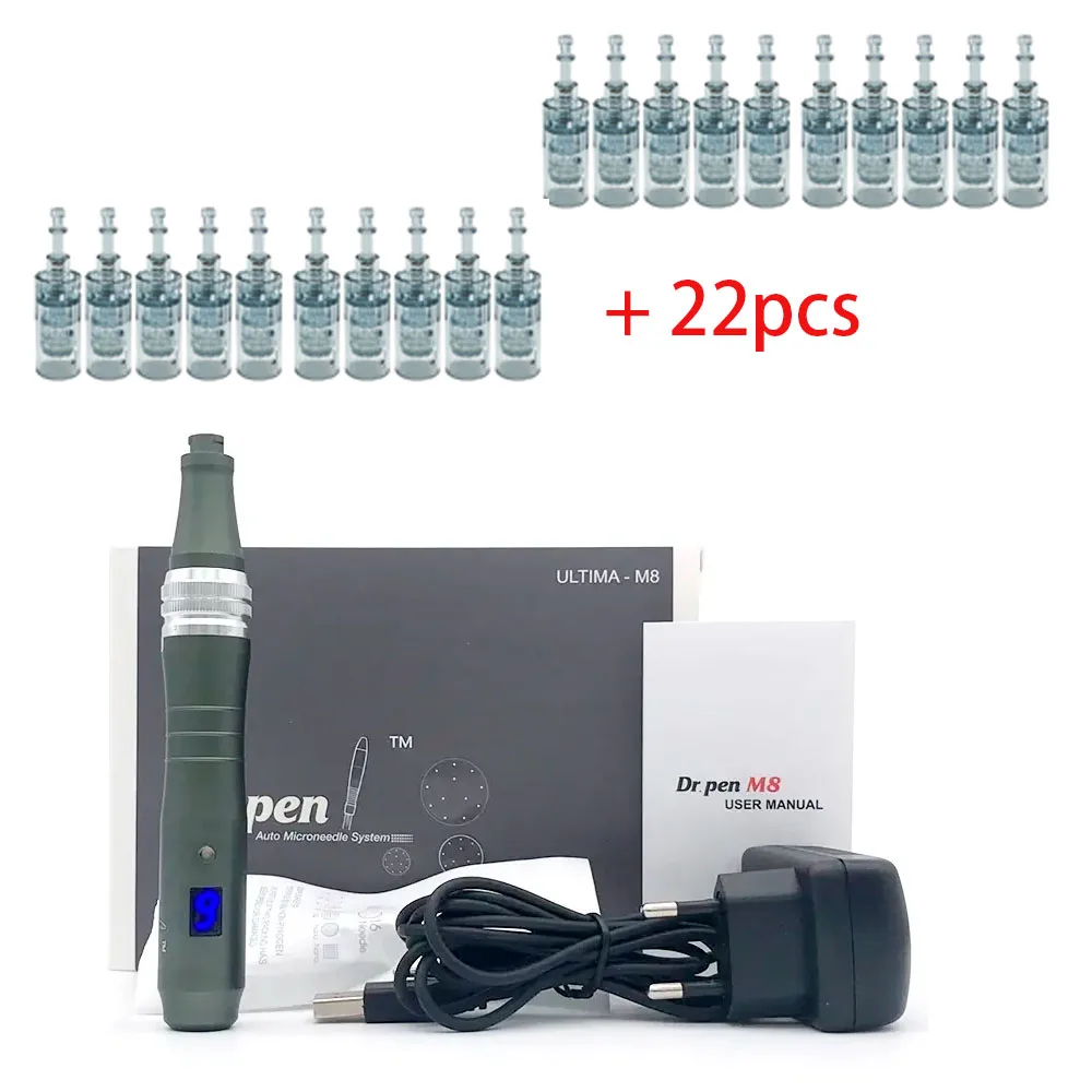 Dr. Pen-Caneta Microneedling Sem Fio, Caneta Derma, Caneta Auto, Kit de Ferramentas para Cuidados com a Pele para Rosto e Corpo, 22 Cartuchos, Ultima M8