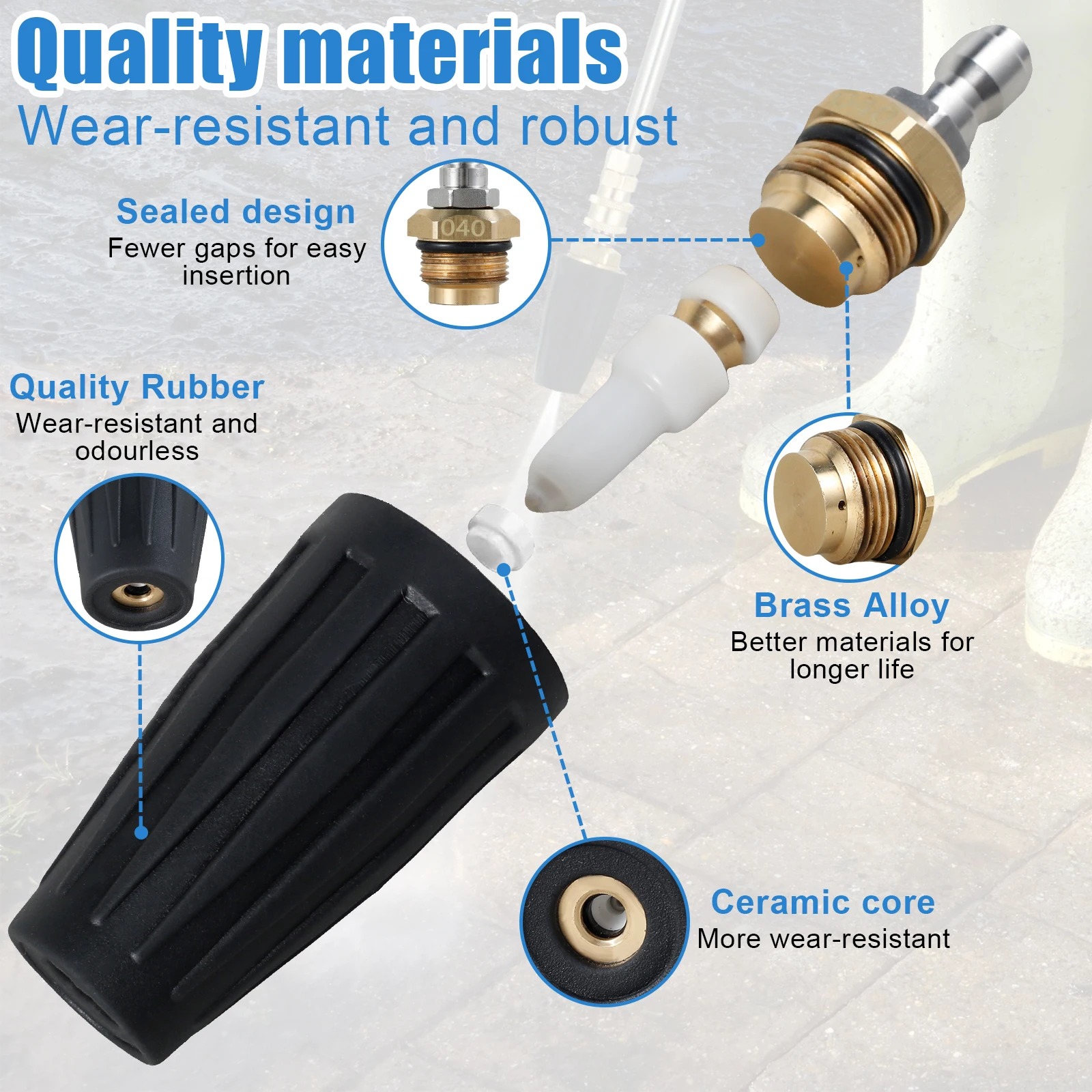 High Pressure Washer Spray Nozzle Kit  1/4"Quick Connect 360 Rotating Turbo Nozzle Sprayer 4000 PSI Multiple Degree Spray Nozzle 4
