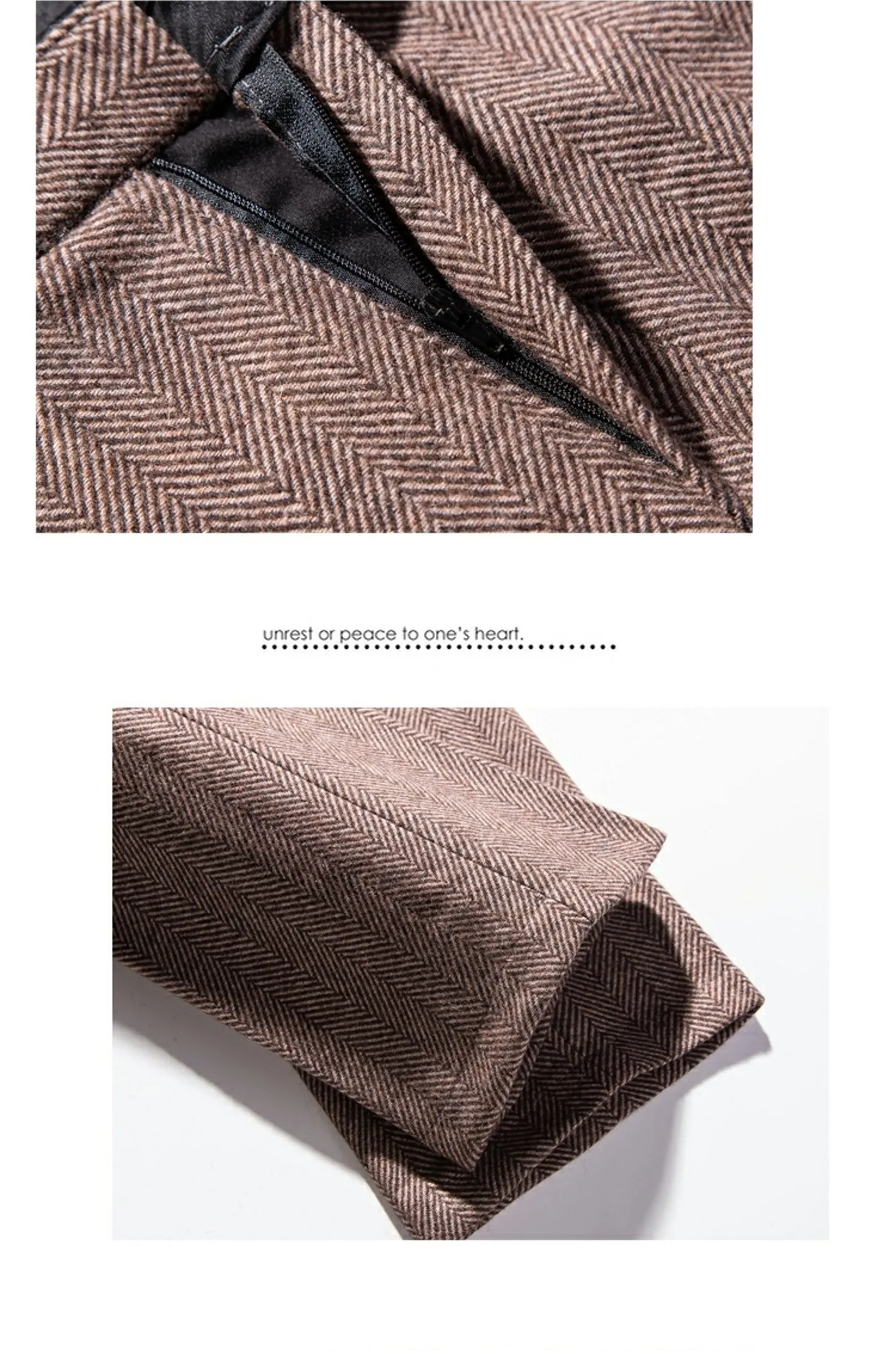 Herrenhose aus Wolle für Herbst und Winter, großes Fischgrätenmuster, britische Retro-amerikanische Freizeithose aus Haremwolle mit geradem Bein – Detail 16