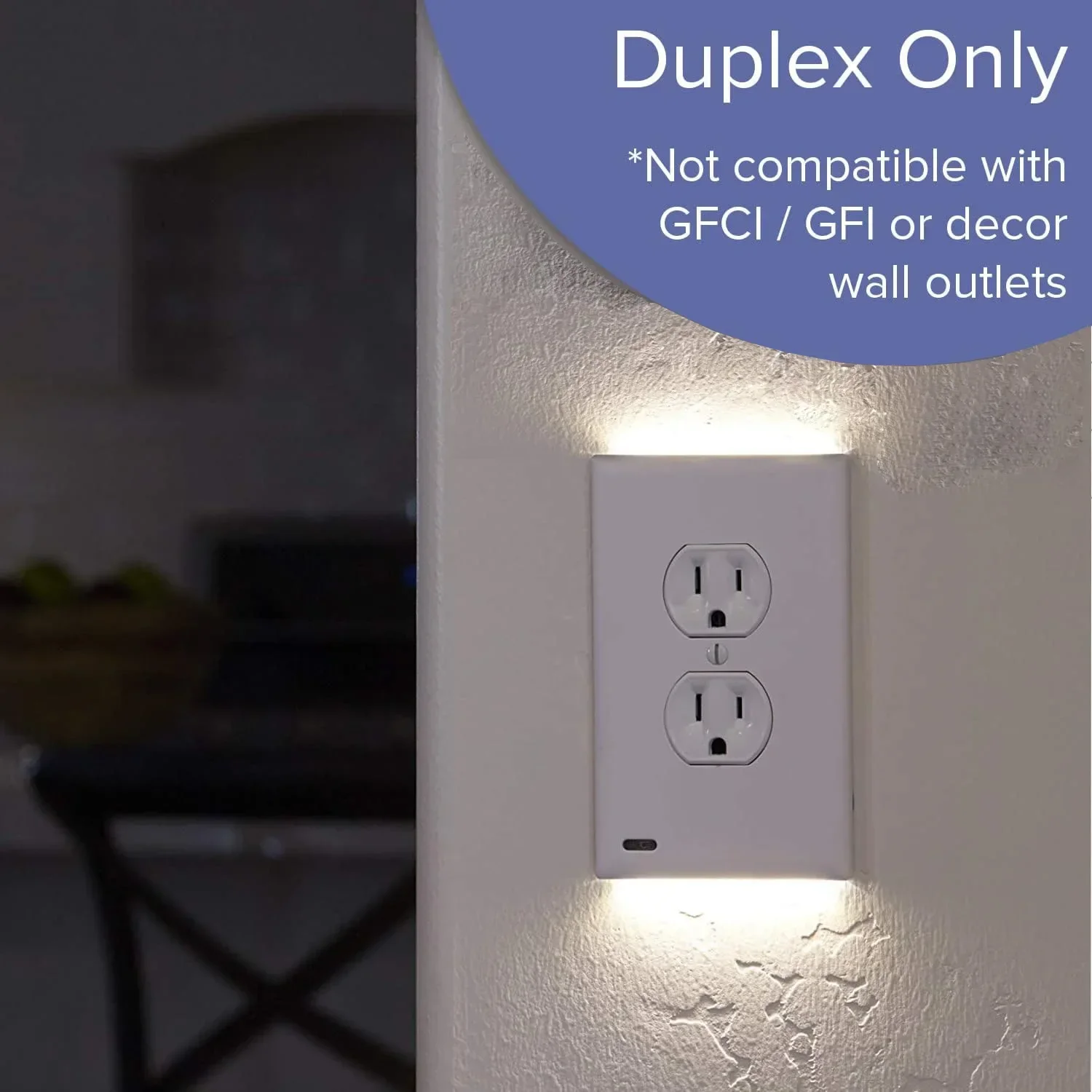 Duplex Electrical Outlet Cover Plugboard Plug-In Electrical Receptacle Wall Plate With LED Night Lights Up and Down- Auto Sensor