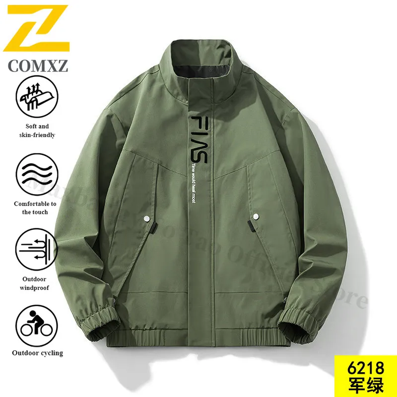 EiAO Windbreaker Men's Workwear  Windproof Waterproof Stand Collar Outdoor Coat for Hiking Camping Fishing Casual Loose Fit 2025