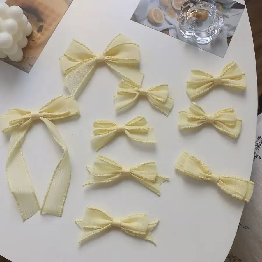 Frauen Brautjungfer Bowknot Haar Clips für Mädchen Solide Gelbe Farbe Band Bögen Haarnadeln Hairgripe Kinder Boutique Haar Zubehör