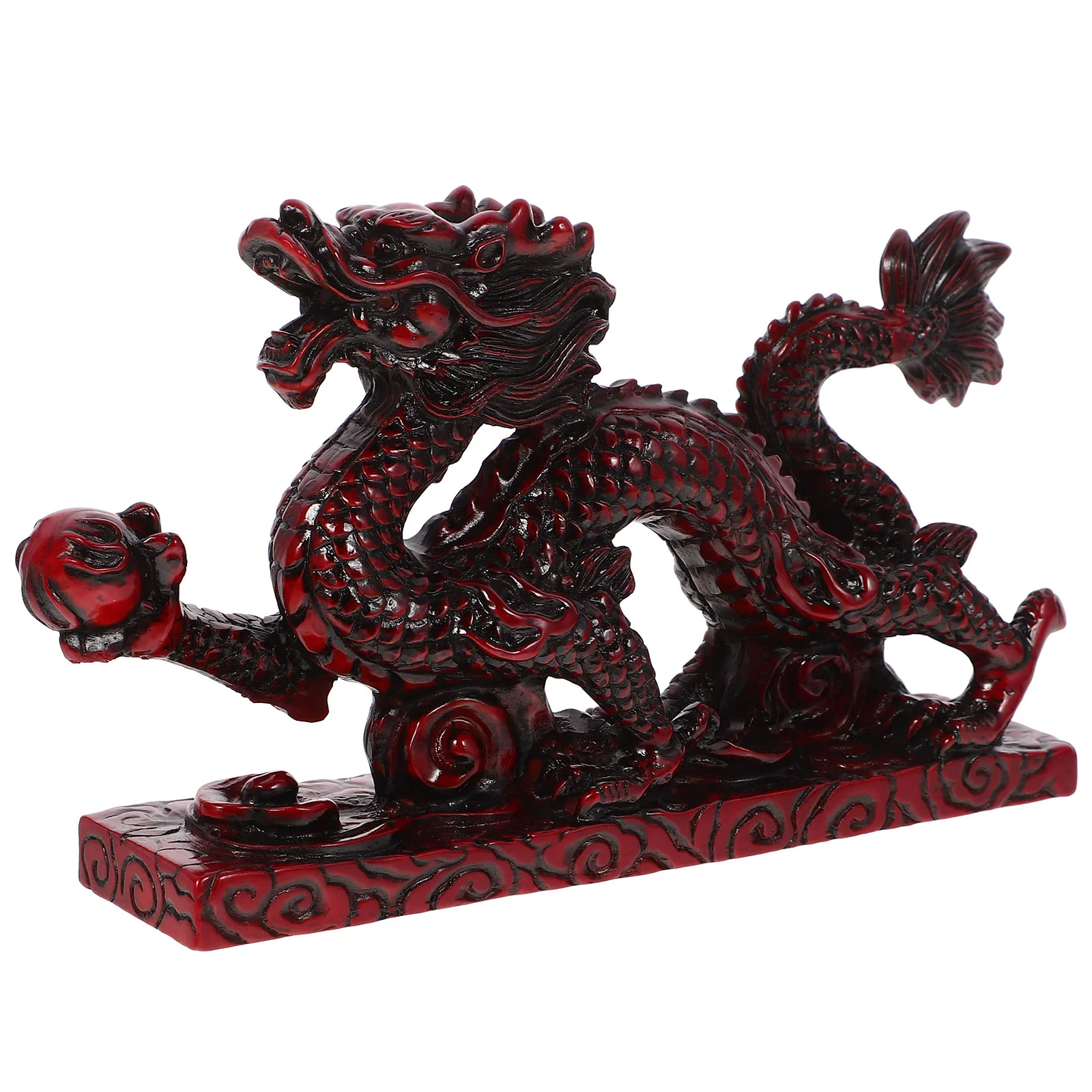 

Resin Chinese Dragon Statue Red Wood Color Carved Zodiac Dragon Figurine 2024 Year The Dragon Statue Decoration Luck Wealth