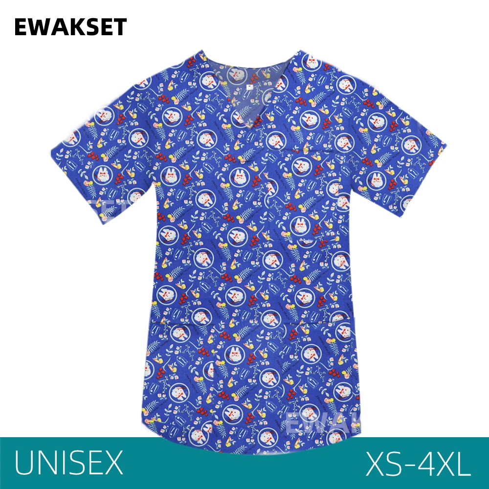 Women Dentist Clinical Uniforms teeth print Short Sleeves v neck Dental