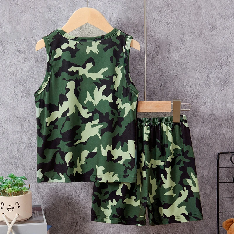 2-Piece Boy Summer Fun Printing Set Children's Casual Joker Camo Dinosaur Vest Girl Fashion Holiday Comfort Shorts T-shirt Set 2
